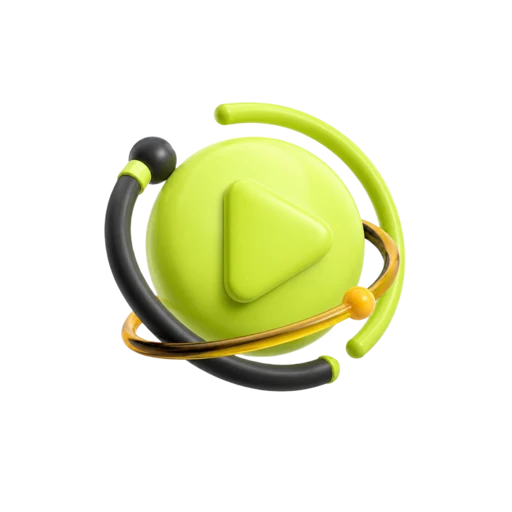 A 3D play orb with motion arcs for Instagram views