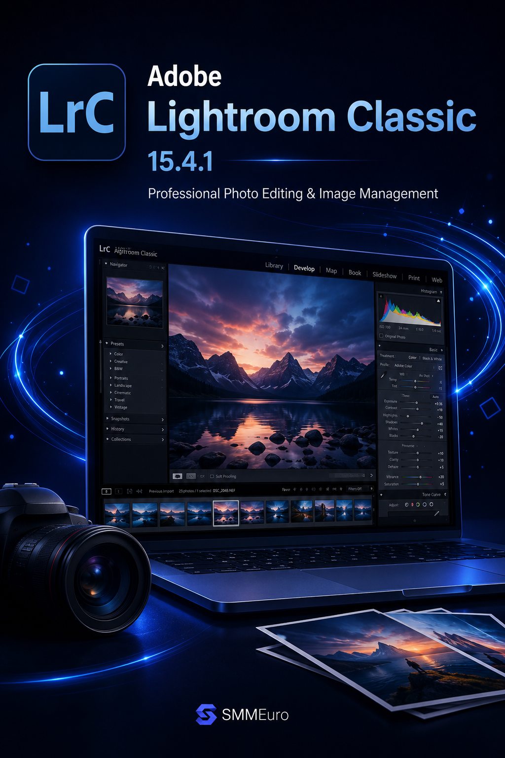 Adobe Lightroom Classic 15.4.1 for photo editing, color correction, and image organization