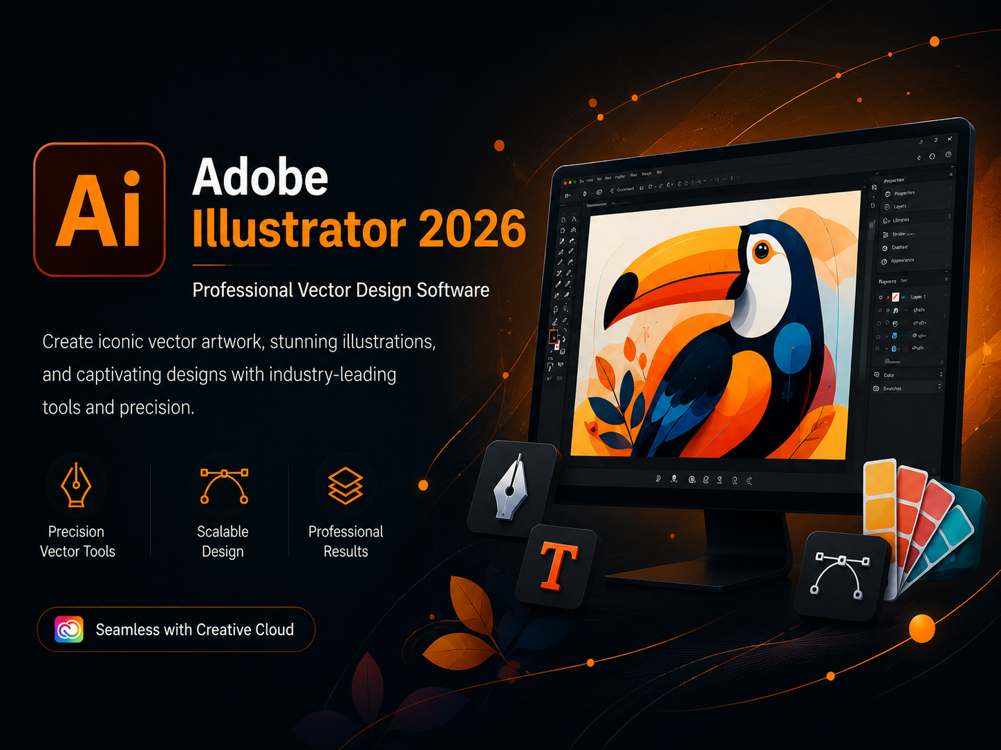 Adobe Illustrator 2026 for vector design, logo creation, branding, and social media graphics