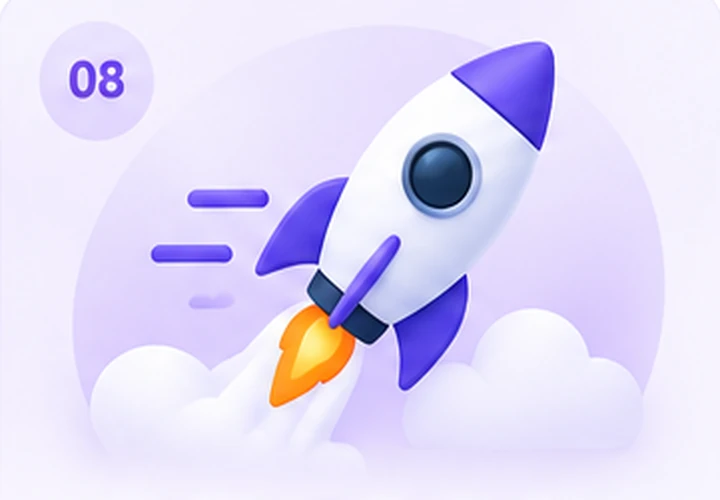Rocket illustration representing flexible delivery speed options for SMM services