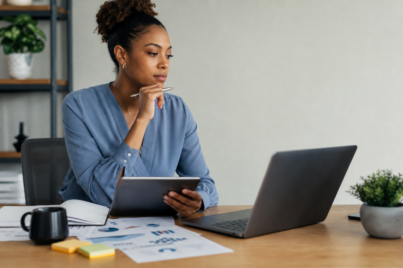 Social media marketer reviewing Instagram audience and engagement information before making a purchase decision