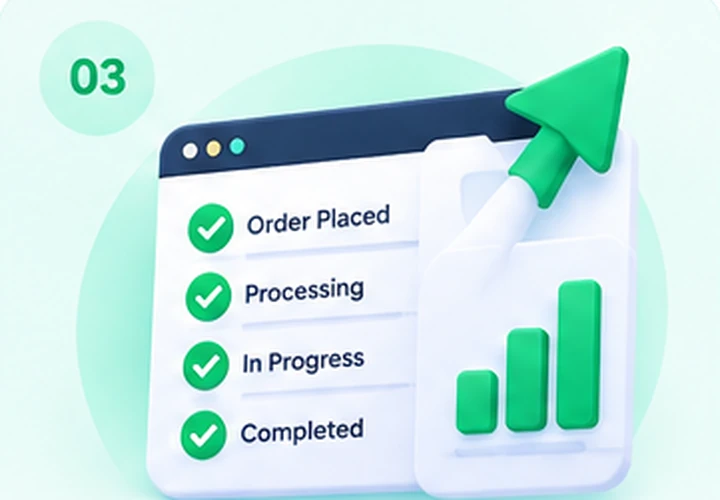 SMM order tracking dashboard showing order status and progress