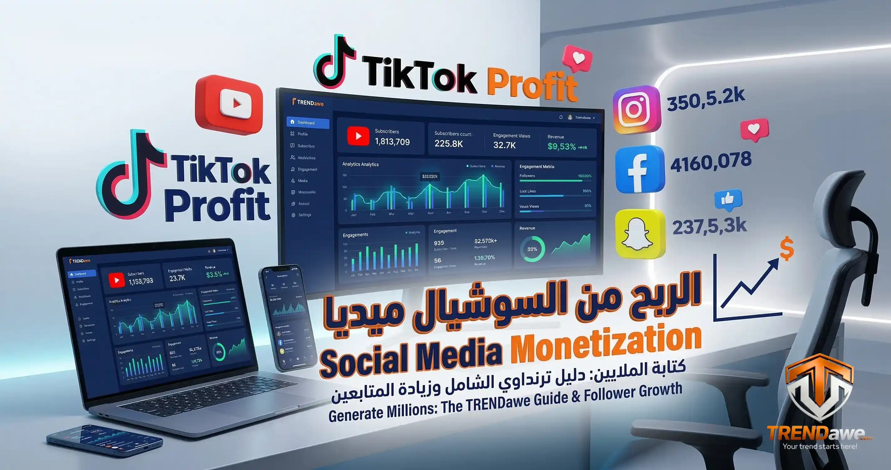 شخص يحقق أرباح من منصات التواصل الاجتماعي باستخدام لوحة ترنداوي