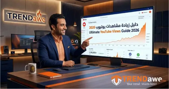 A digital marketer analyzing YouTube growth metrics for 2026 using the TRENDawe dashboard.