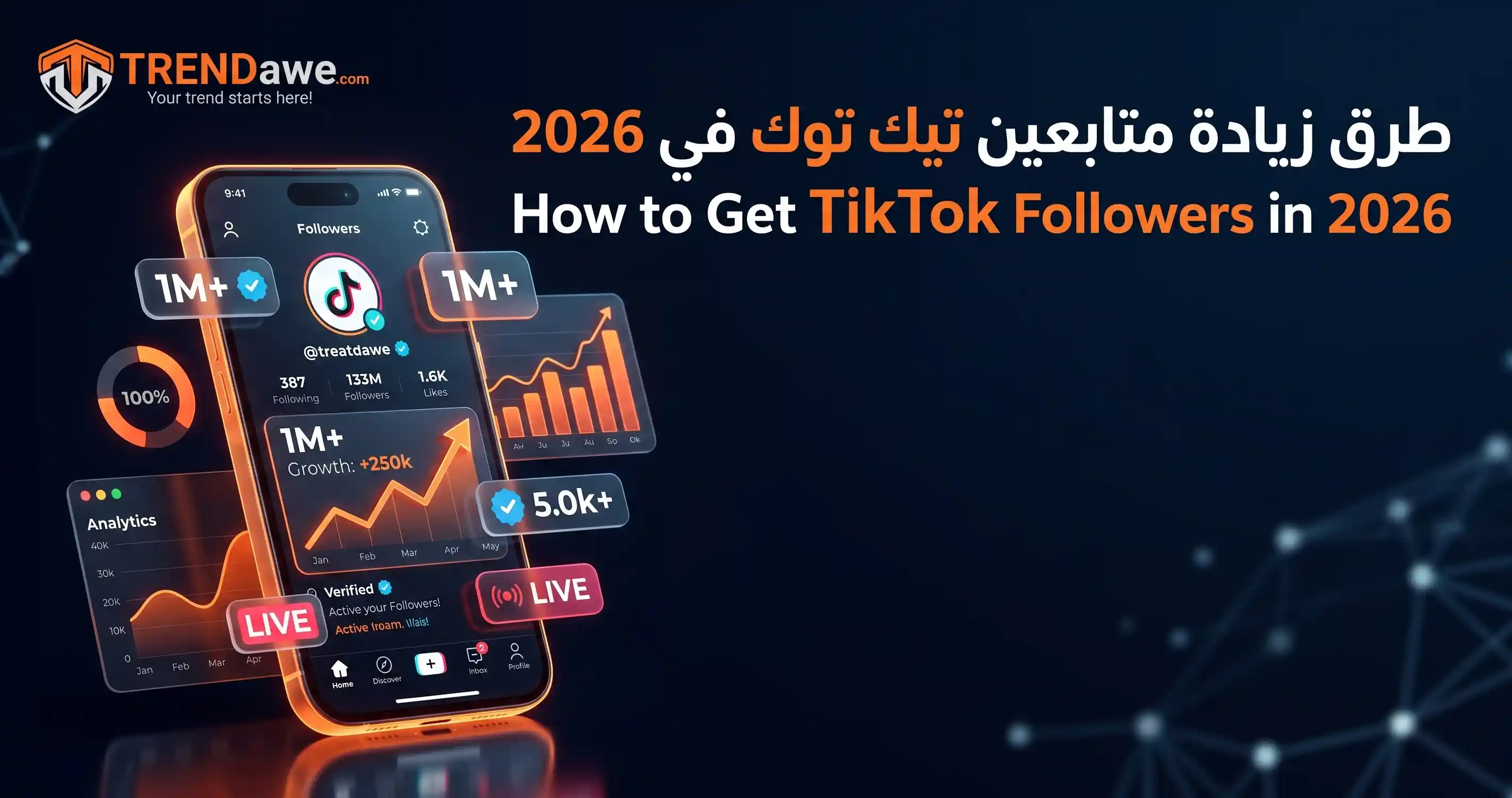دليل طرق زيادة متابعين تيك توك مجانا ومدفوع لعام 2026 من ترنداوي