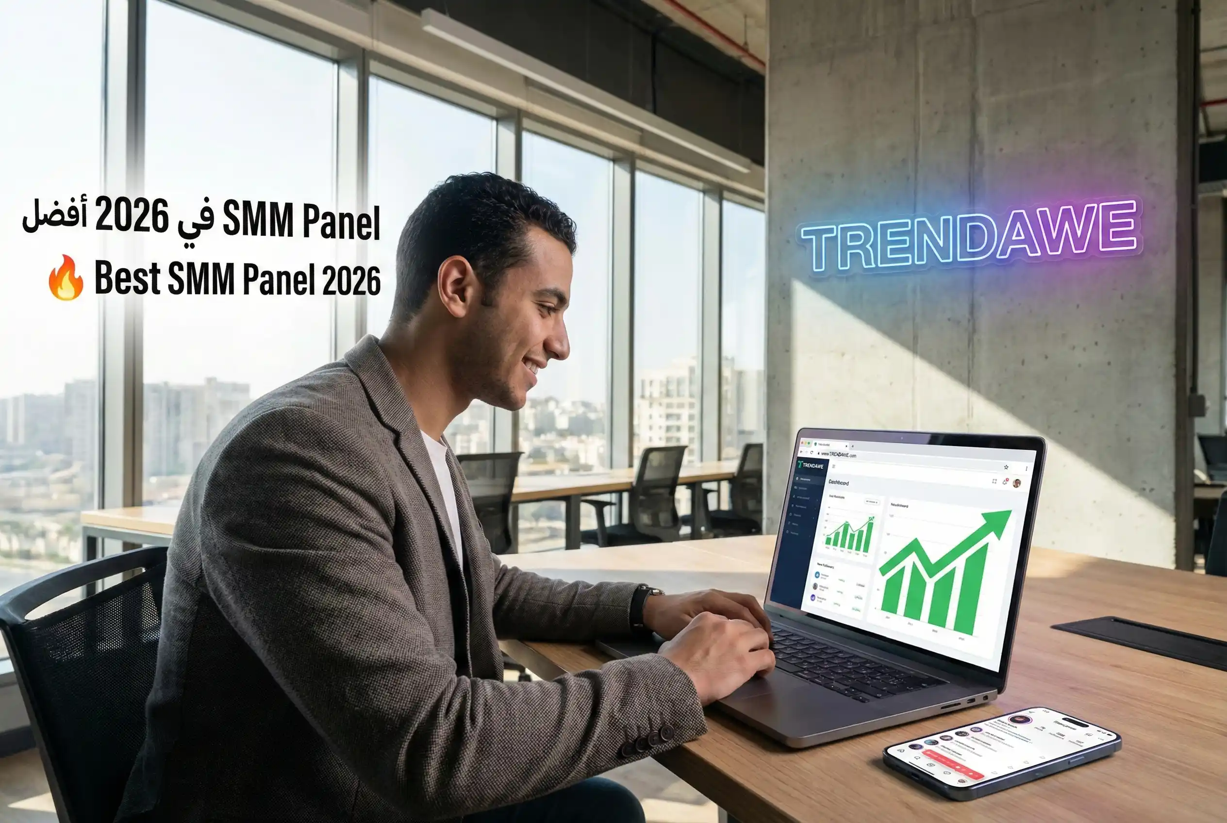 TRENDAWE Dashboard showing social media growth analytics and affordable marketing services in 2026