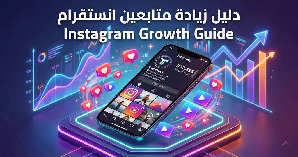 An illustrative image showing growth in followers and engagement on a professional Instagram profile with the TRENDAWE logo.