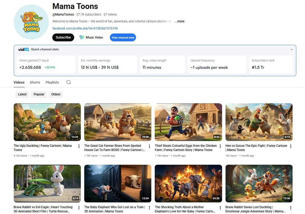 Ngách hoạt hình động vật: Mama Toons 16 video, 50 triệu view