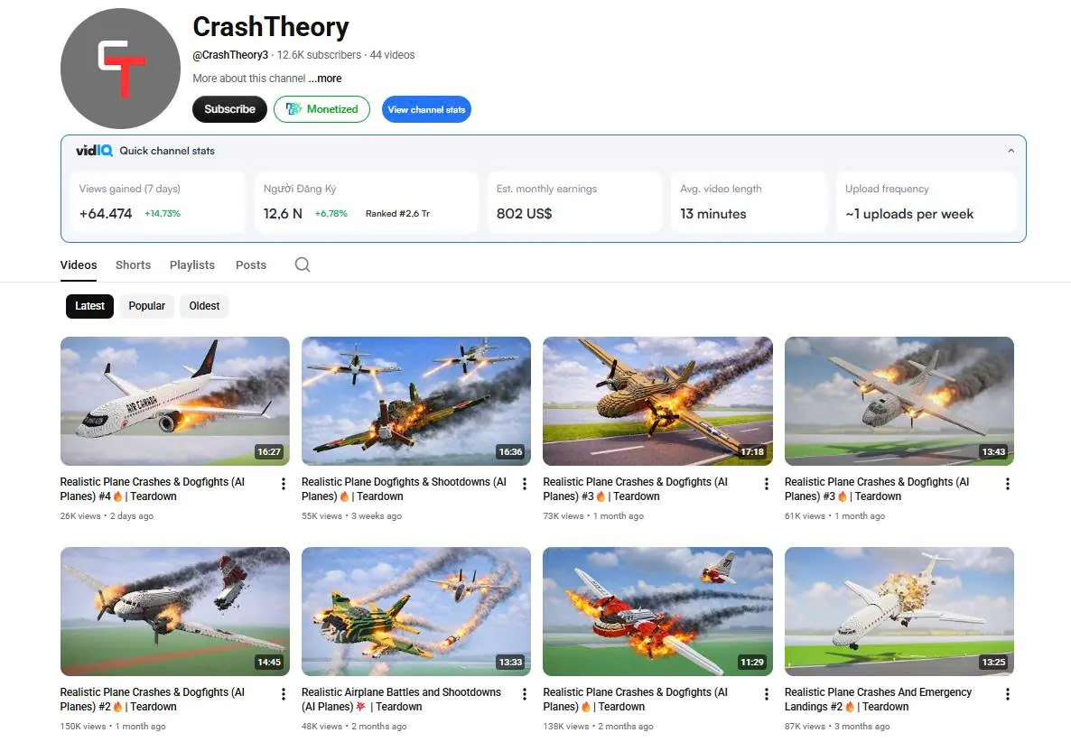 Kênh mô phỏng tai nạn máy bay: phân tích kênh CrashTheory