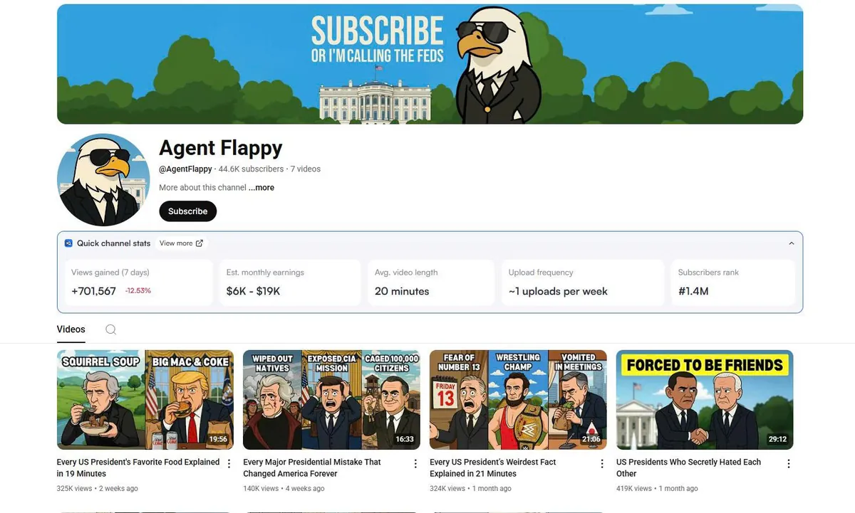 Ngách lịch sử tổng thống Mỹ hoạt hình: key kênh Agent Flappy