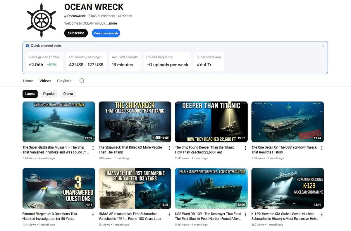 Ngách tàu đắm trên YouTube: quy trình xây kênh như Ocean Wreck