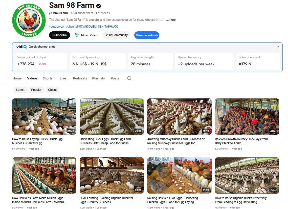Ngách video nông trại: phân tích kênh Sam 98 Farm 413.000 sub