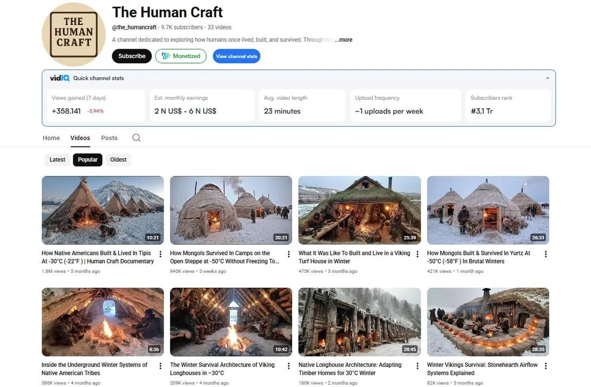 Ngách kiến trúc cổ và sinh tồn: phân tích kênh The Human Craft