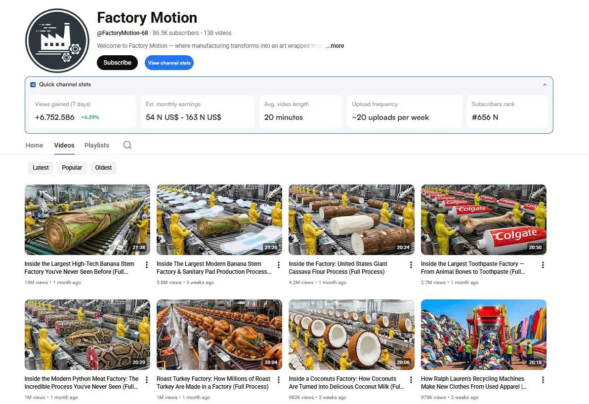 Ngách video nhà máy AI: bài học từ kênh Factory Motion