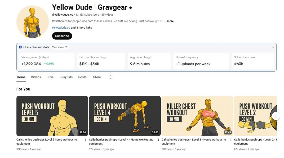 Ngách fitness hoạt hình: Yellow Dude 1,69 triệu sub làm gì khác