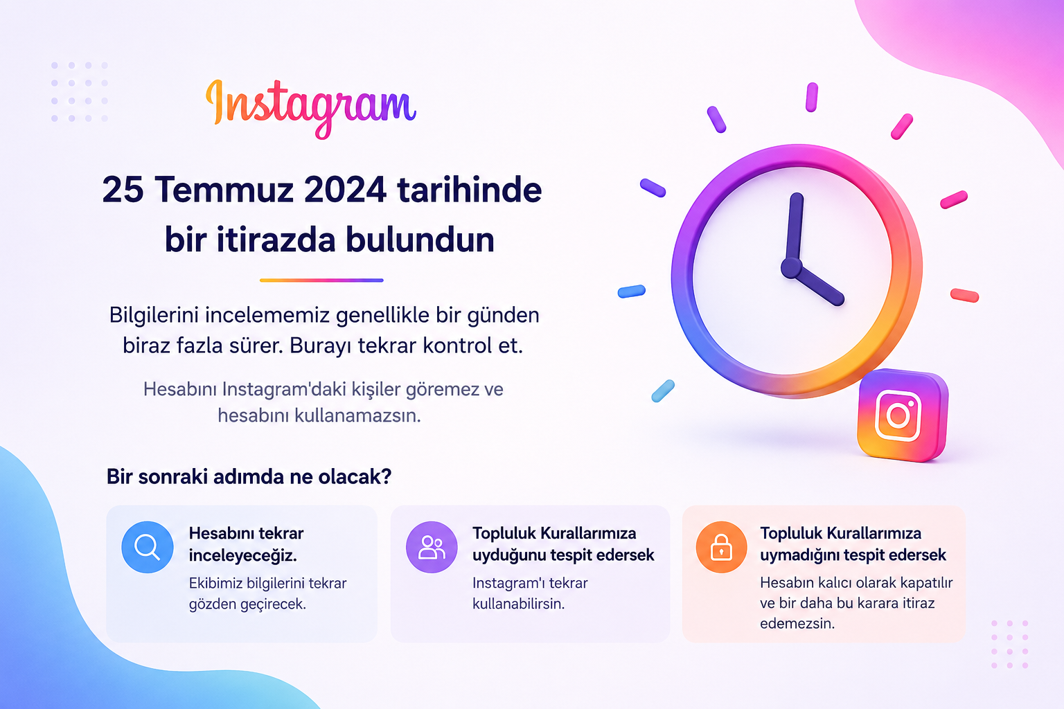 Instagram hesabının kapatılma nedenleri