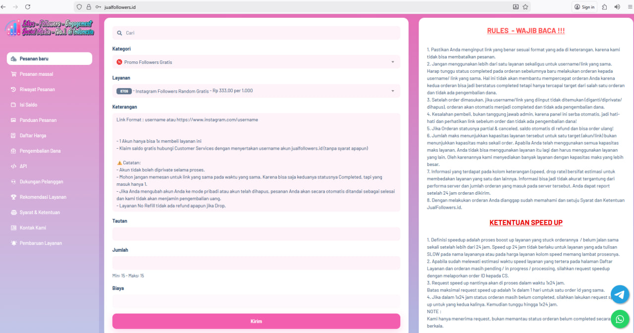 Cara Order di JualFollowers.id
