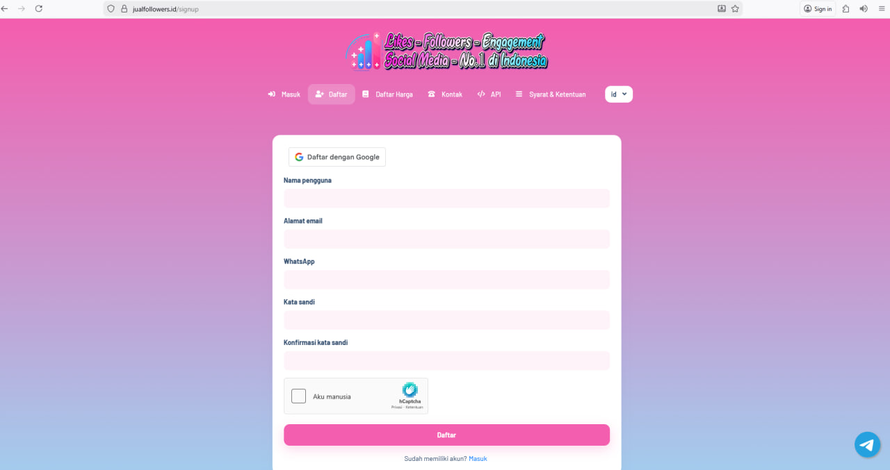 Cara Login dan Daftar di JualFollowers.id