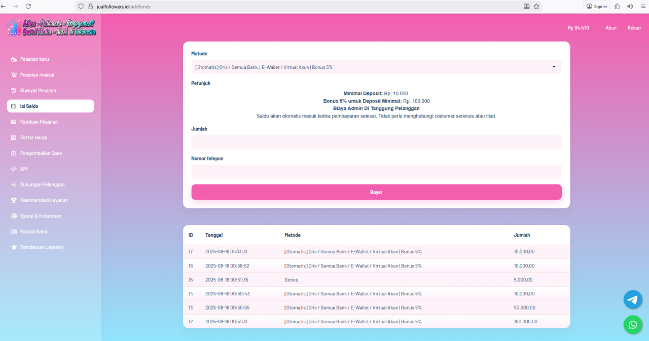 Cara Deposit di JualFollowers.id