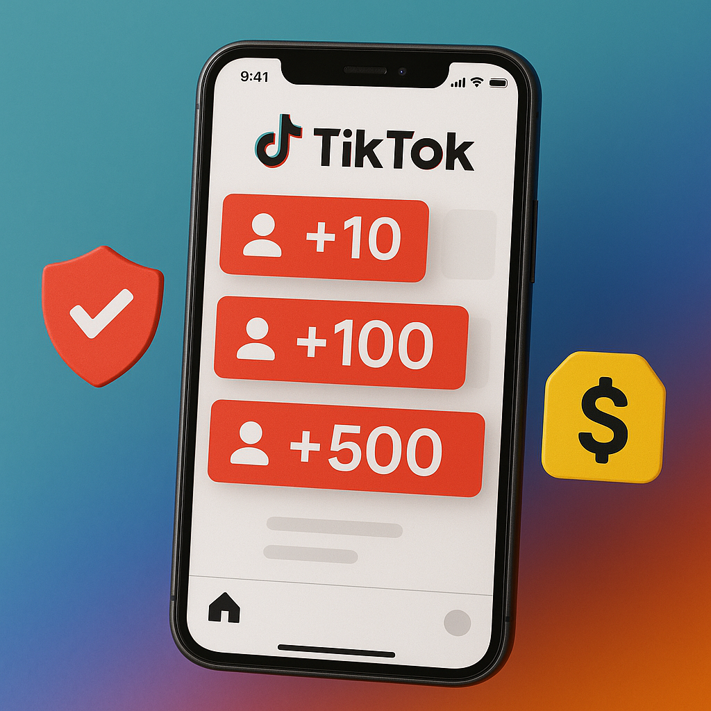 Celular mostrando perfil do TikTok recebendo seguidores comprados de forma barata e segura