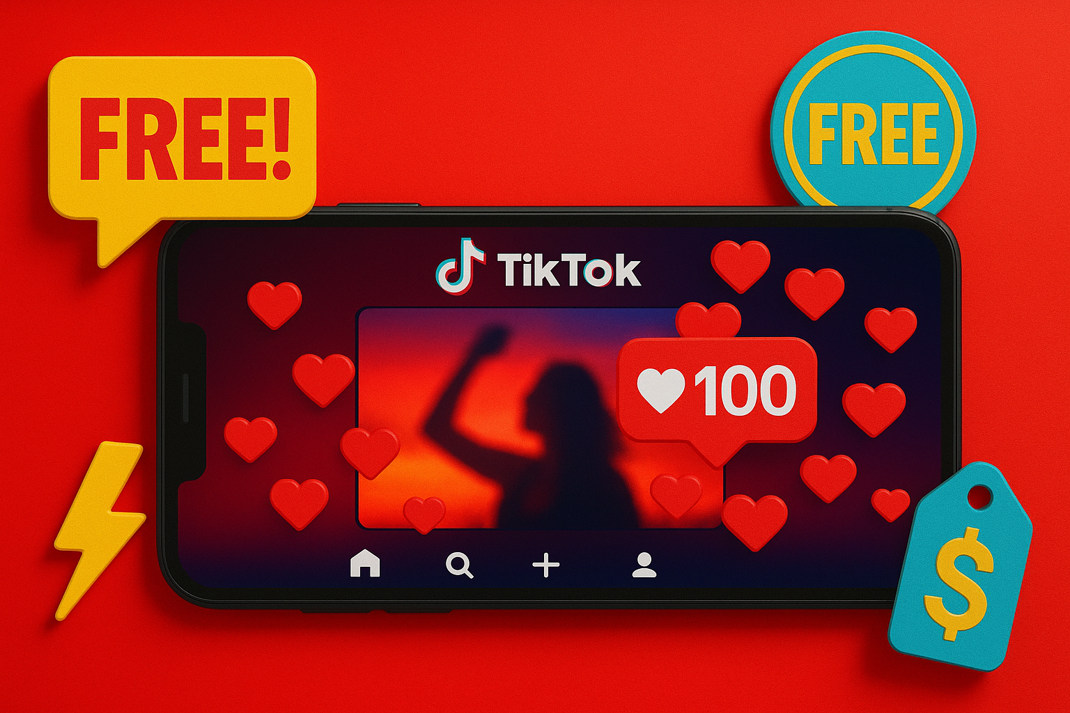 Representação de vídeo no TikTok recebendo curtidas grátis para aumentar engajamento