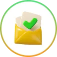 Yellow envelope with green check mark representing fast and verified service delivery - SmmBazzar