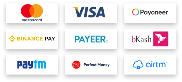SmmBazzar accept Mastercard, VISA, Payoneer, Binance Pay, Payeer, bKash, Paytm, Perfect Money, and Airtm as multiple payment methods for fast and secure transactions