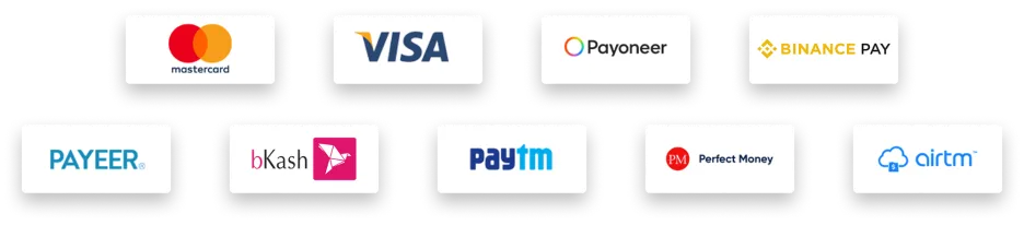 SmmBazzar accept Mastercard, VISA, Payoneer, Binance Pay, Payeer, bKash, Paytm, Perfect Money, and Airtm as multiple payment methods for fast and secure transactions