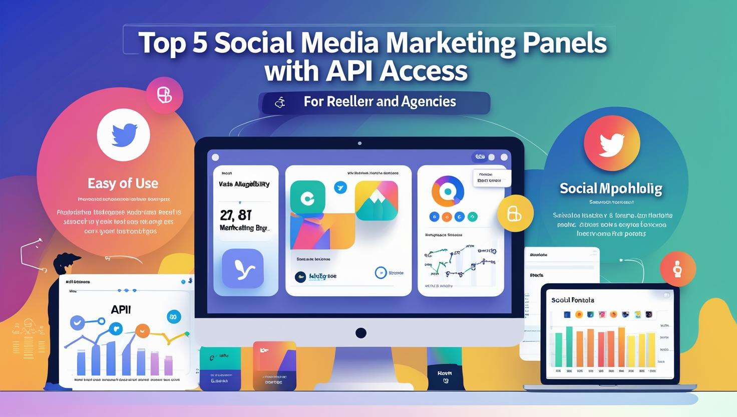 Top 5 SMM Panels with API Access β Best for Resellers & Agencies Illustration showing API integration for top 5 SMM panels used by resellers and marketing agencies in 2025