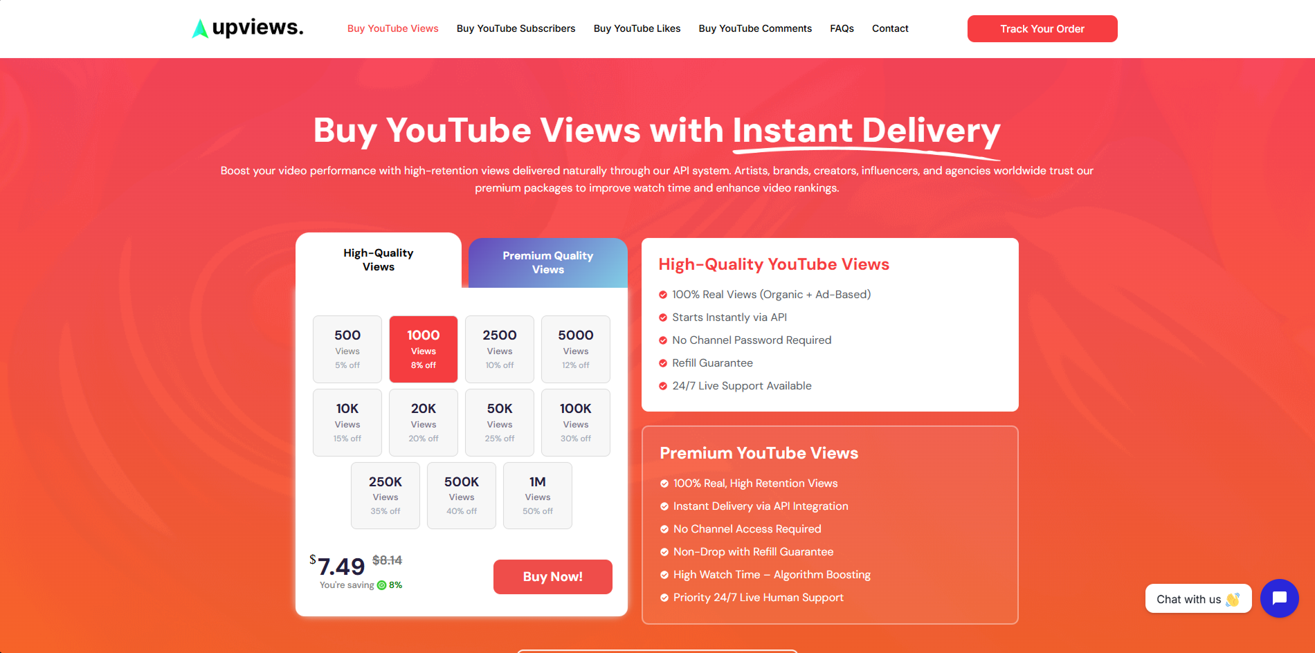UpViews order page