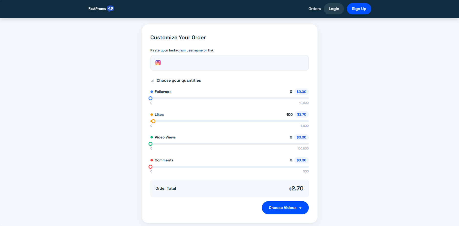 Screenshot: FastPromo service page