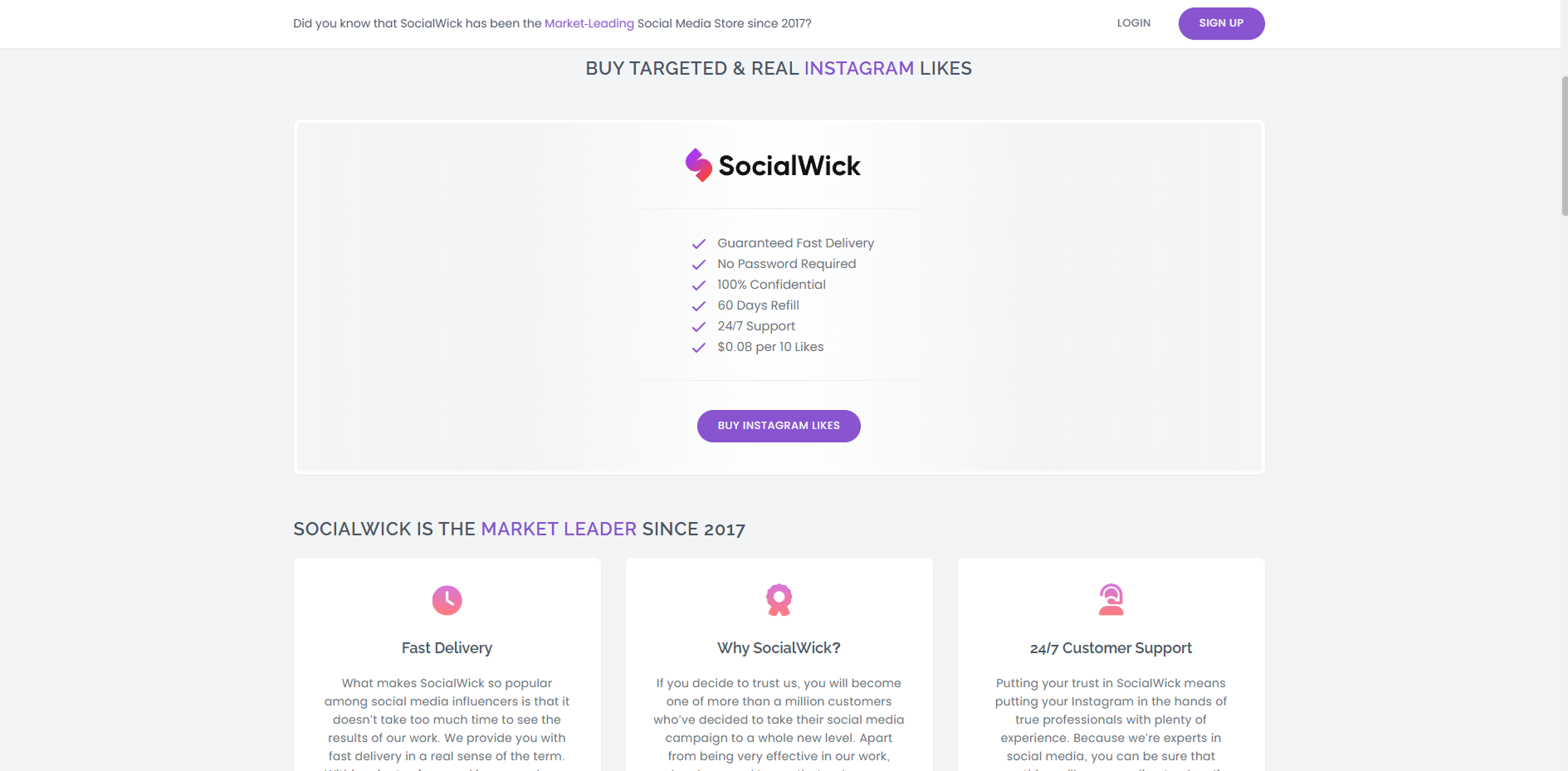 Screenshot: SocialWick service page