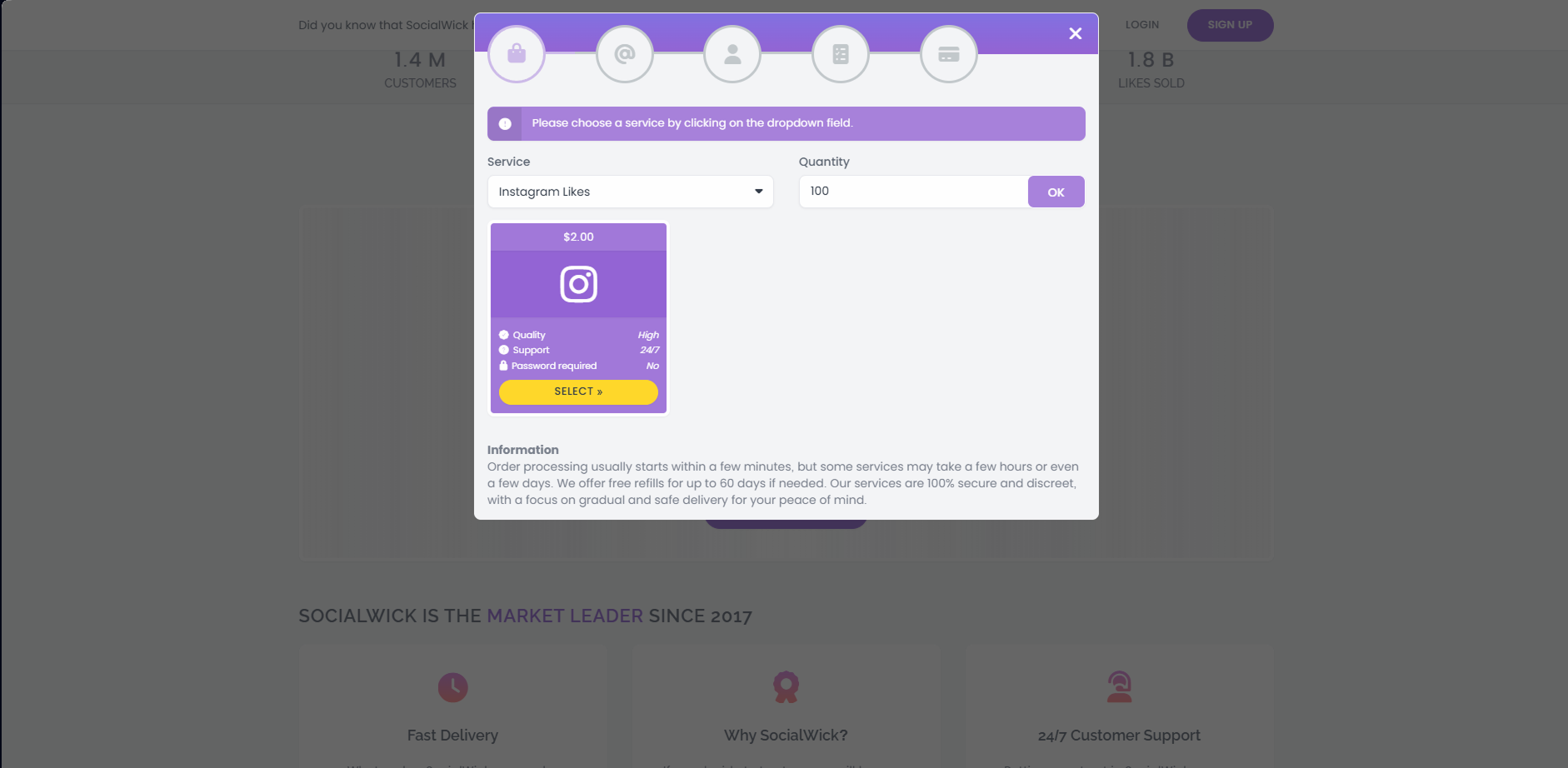 Screenshot: SocialWick order delivery