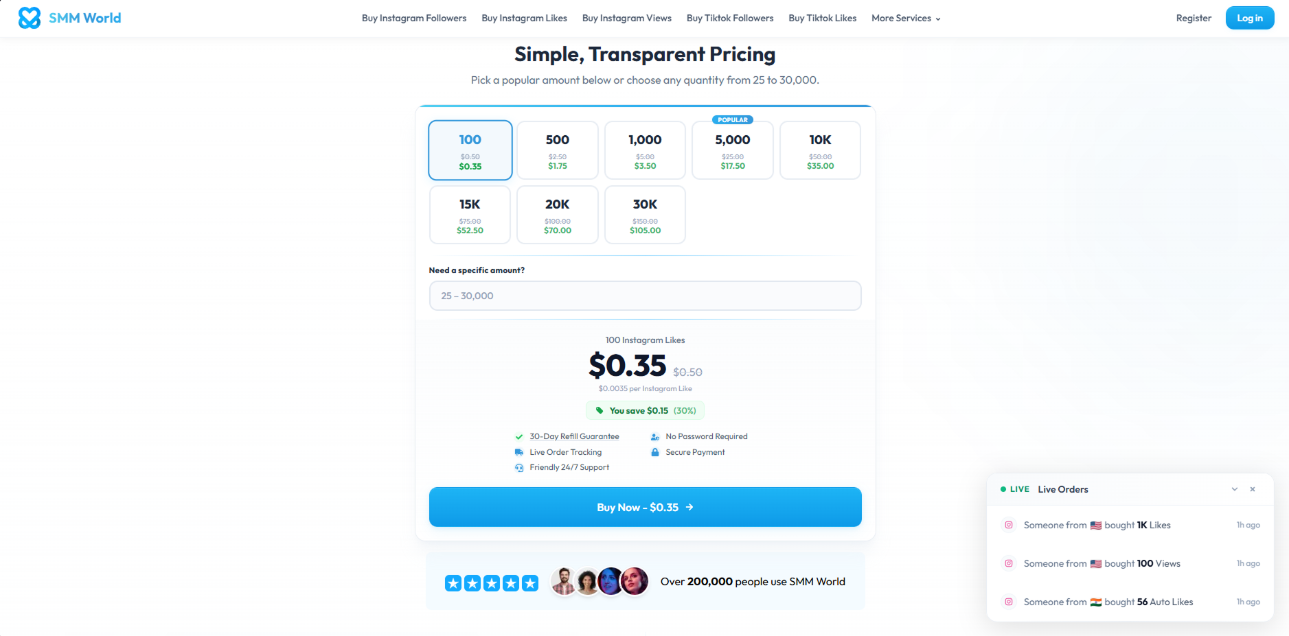 Screenshot: SMM World service page
