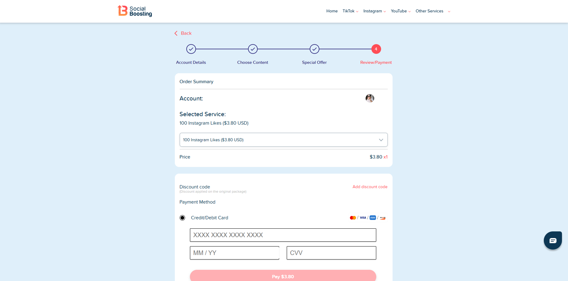 Screenshot: SocialBoosting order delivery