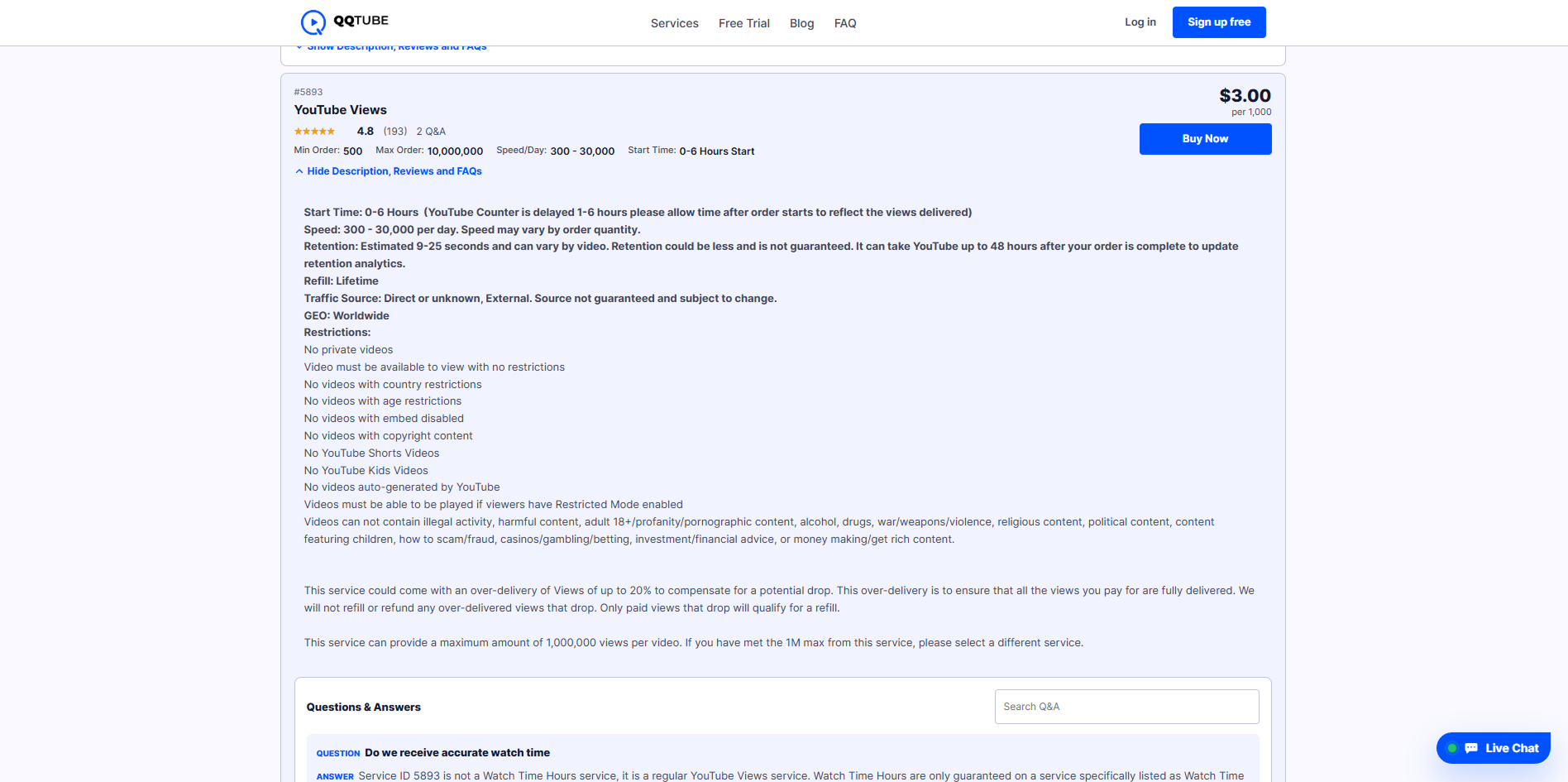 QQTube YouTube views service page
