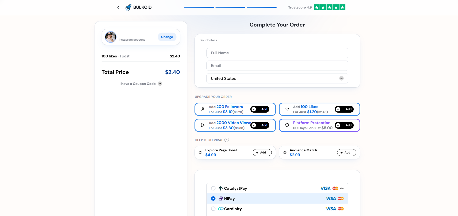 Screenshot: Bulkoid order delivery