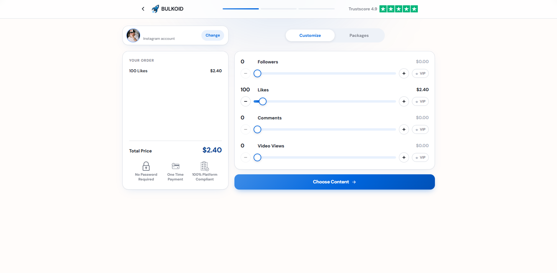 Screenshot: Bulkoid service page