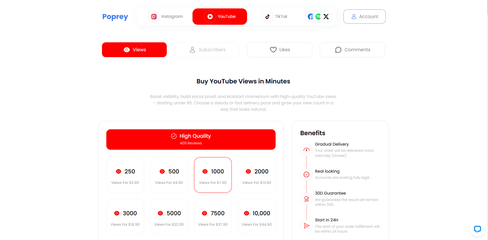 Poprey order page with channel name entry