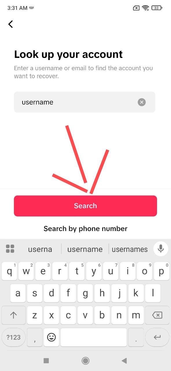 Ввод логина TikTok
