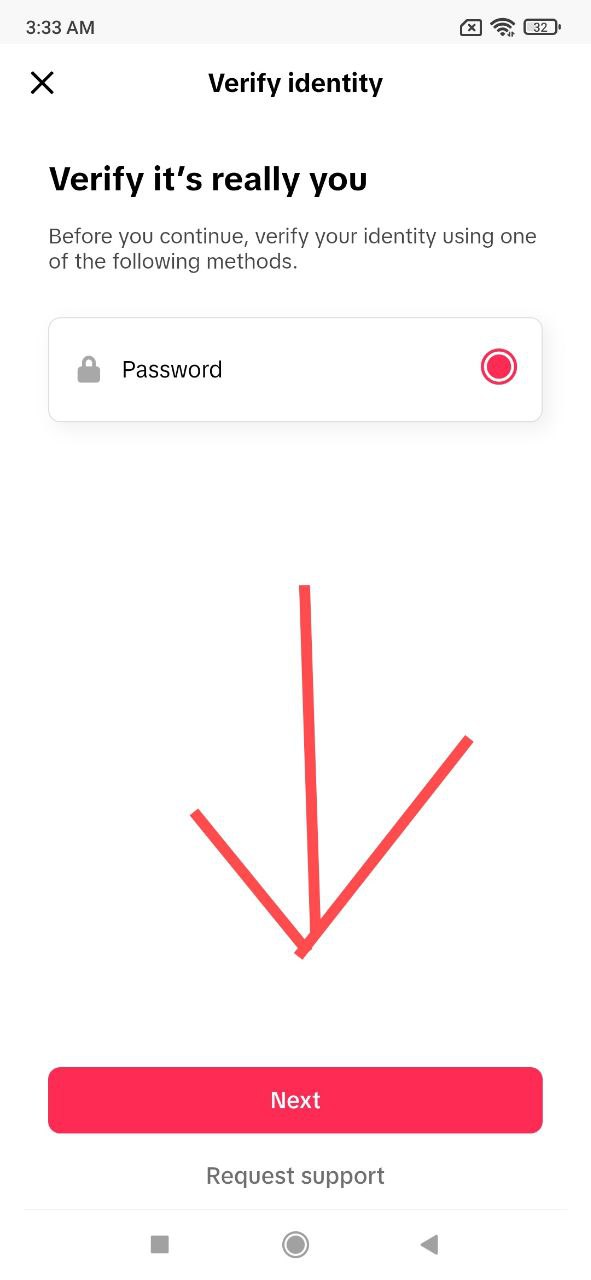 Ввод кода и подтверждение пароля в TikTok