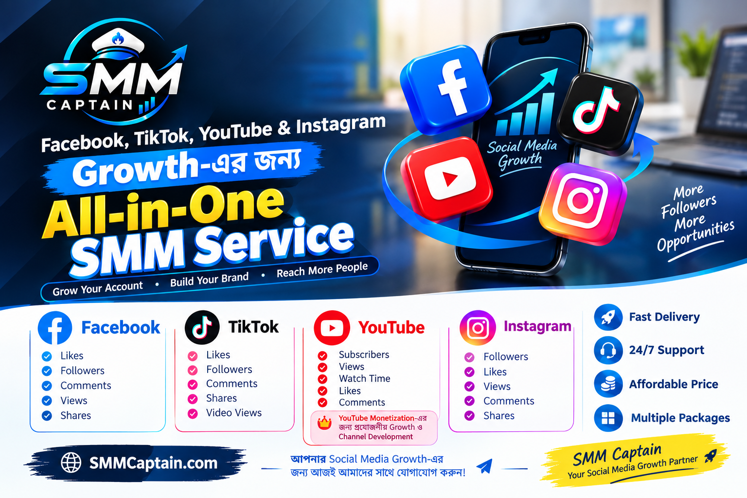চার Social Platform, এক Growth Solution — SMM Captain