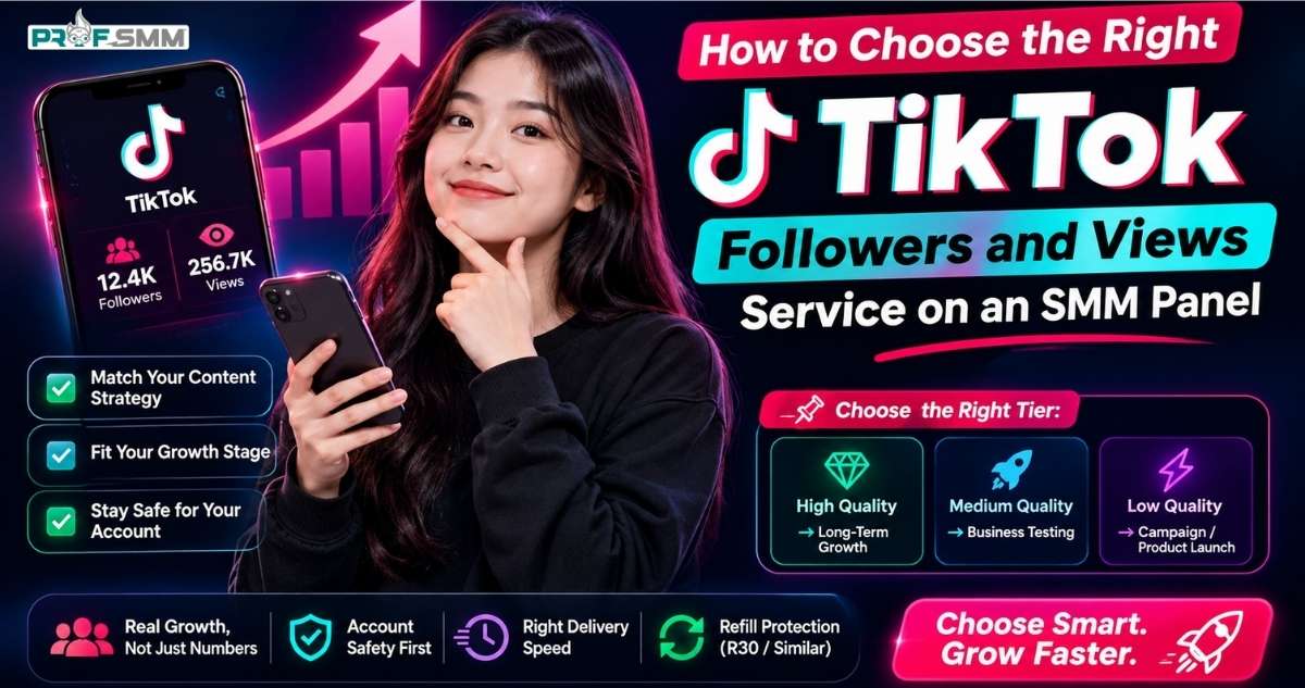 Person choosing TikTok followers and views service on SMM panel dashboard