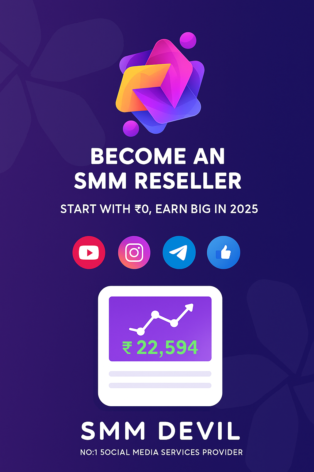 How to Start an SMM Reselling Business with SMMDEVIL (2025 Guide) Digital banner promoting SMMDEVIL's reseller program with a dark purple background, featuring the SMMDEVIL logo, the headline