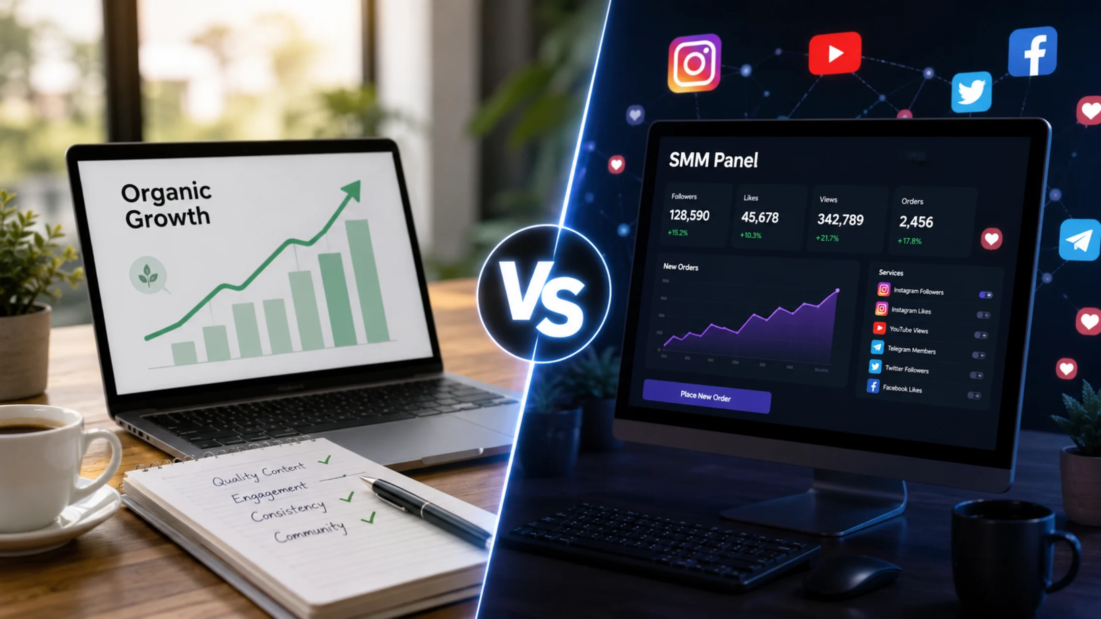 Organic social media growth vs SMM panel strategy comparison for businesses, agencies, creators, and resellers in 2026
