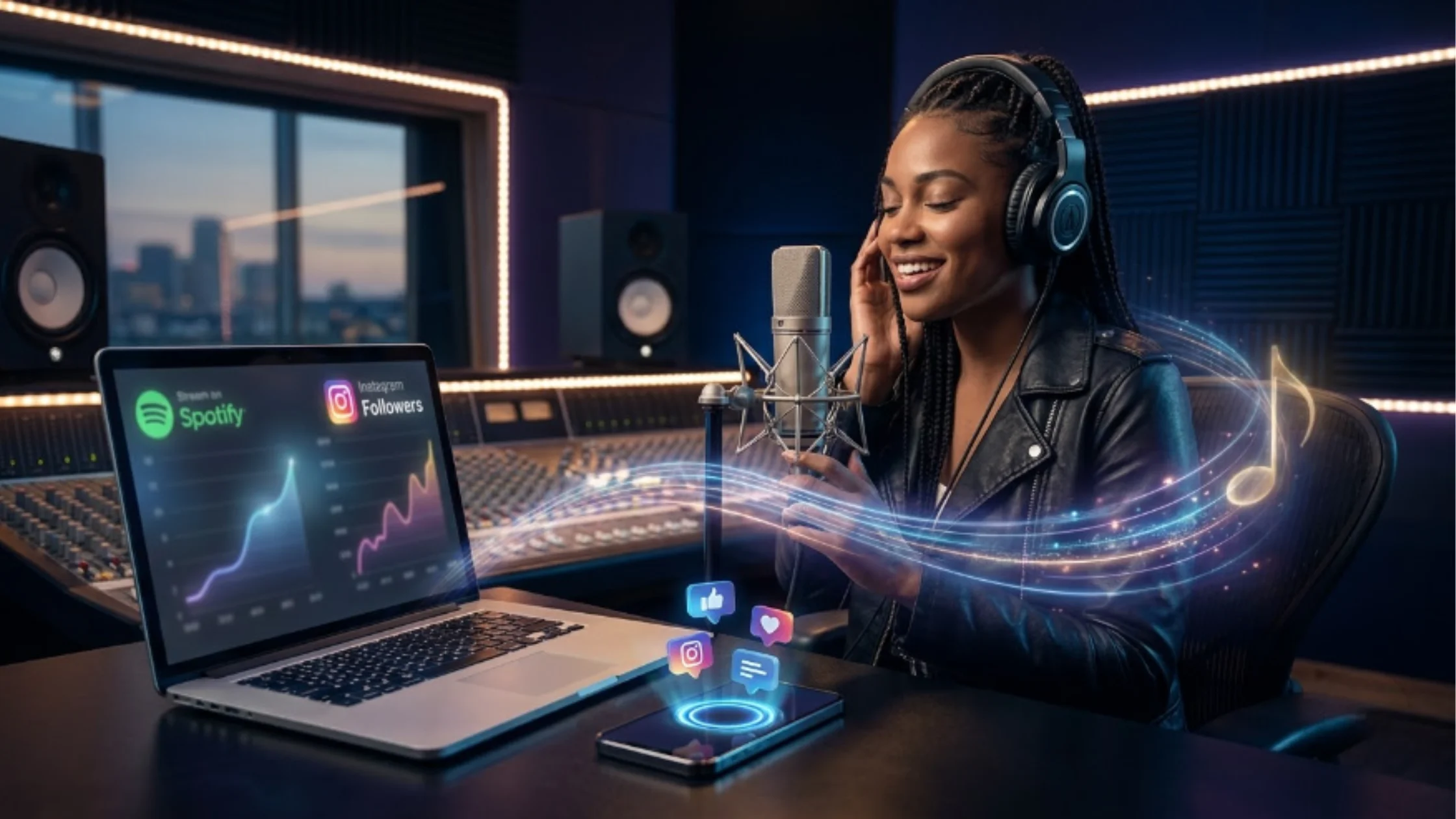 Independent music artist promoting new music online using social media marketing strategies and SMM panel services to grow a global fanbase in 2026