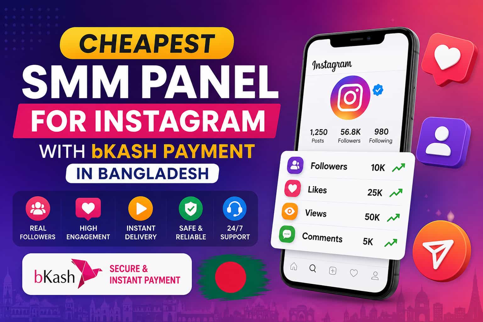 Cheapest SMM Panel for Instagram with bKash Payment in Bangladesh