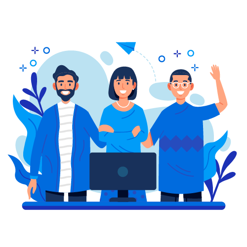 three people that represent the team at top smm panel (illustration style)