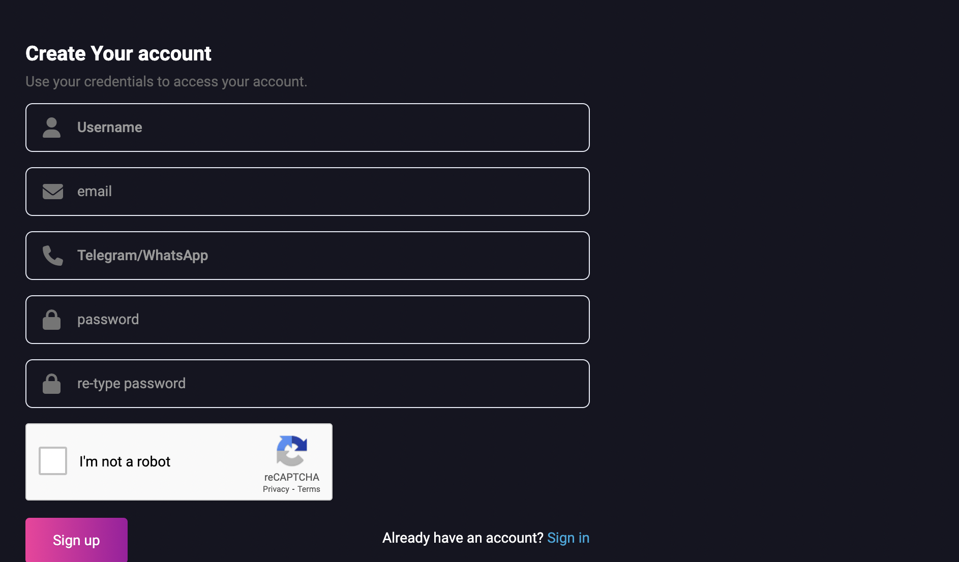 Create Account Screen