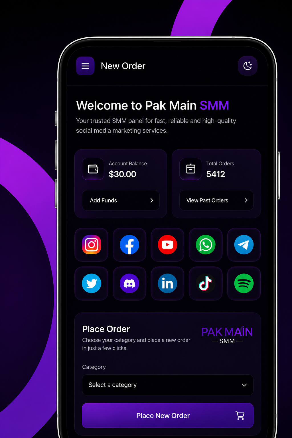 Pak Main SMM mobile dashboard preview